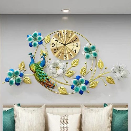 Đồng hồ chim khổng tước trang trí nội thất phòng khách hiện đại - mã số 6119