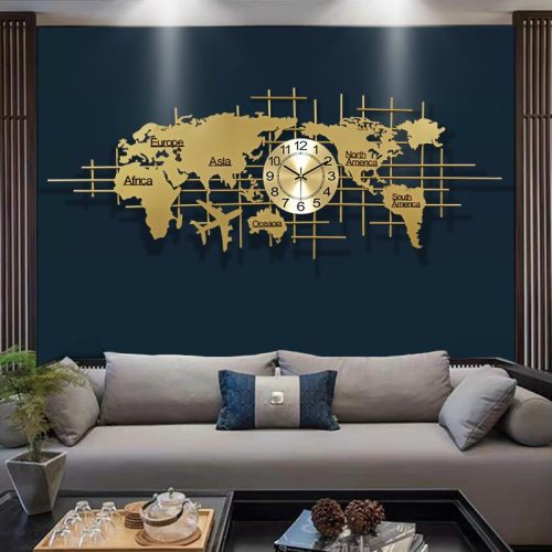 Đồng Hồ Treo Tường Phòng Khách Hiện Đại Hình Bản Đồ Thế Giới - mã số 6815